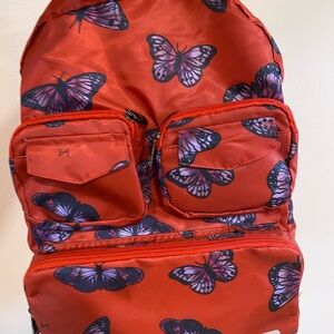 Butterfly Print Red Backpack
